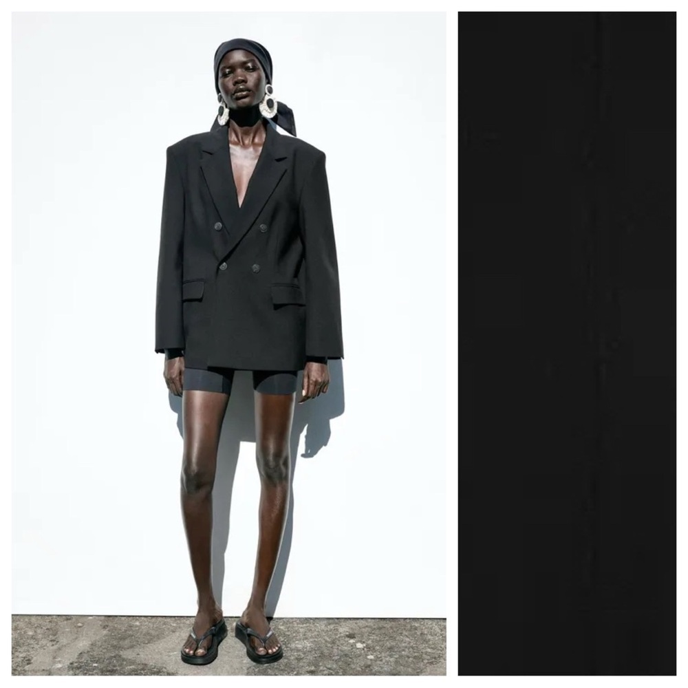 NWOT. Zara Black Viscose Blend Loose-Fitting Double-Breasted Blazer. Size S.